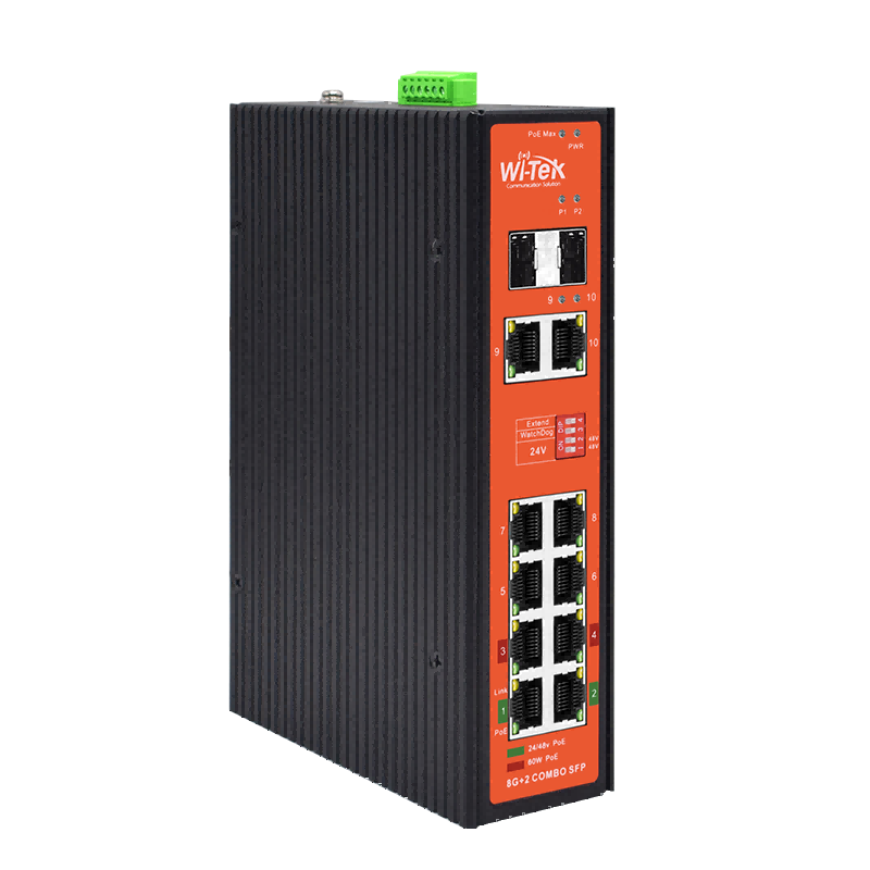 Wi-Tek | Switch 8 Ports Poe+ Gigabit 2 SFP L2 Industrial