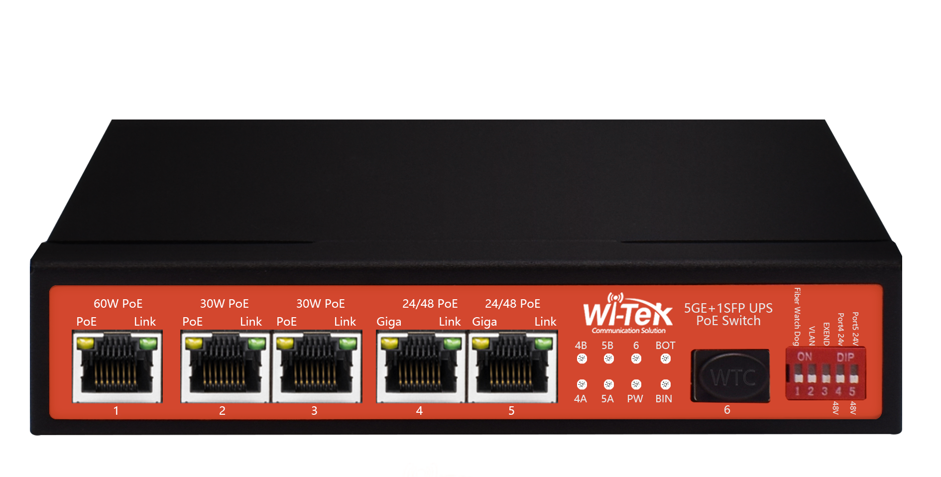 Wi-Tek | Switch 5 Ports PoE Gigabit 1 SFP Port Designed