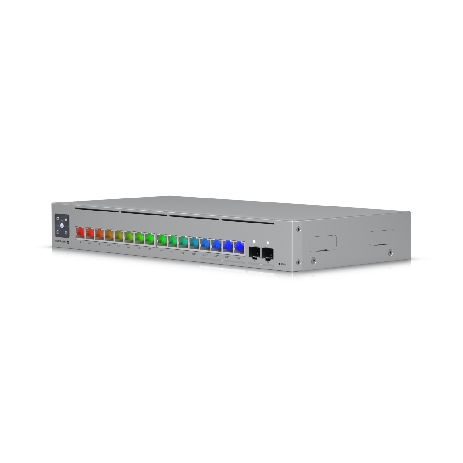 Ubiquiti | USW-Pro-Max-16-PoE 
Etherlighting Switch, 16 Port 
PoE Gigabit 2 10G SFP+ Ports 
180W