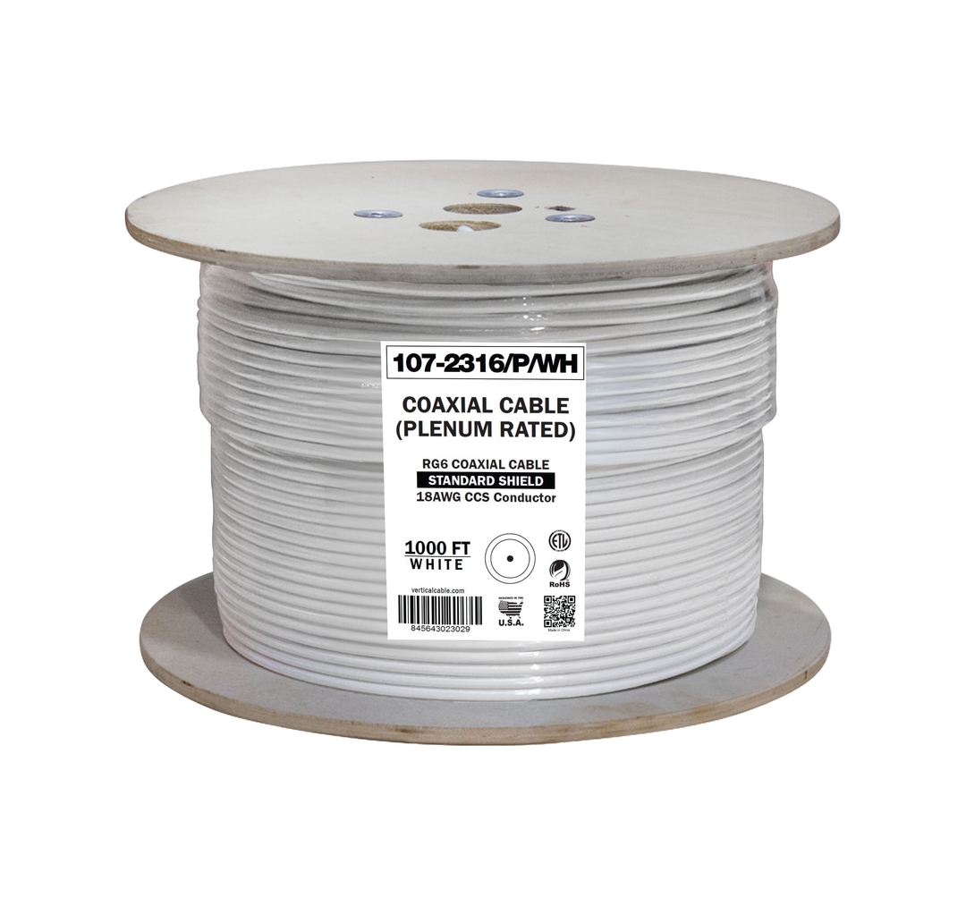 Vertical Cable - CABLE RG6, Plenum 1000FT Reel White