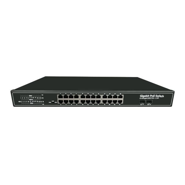 LIONBEAM - Network Switch 24 Port POE Gigabit 400W + 2 Fiber SFP Uplink Port