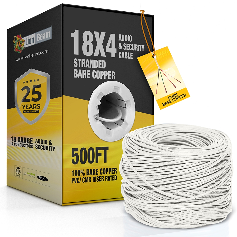 Lionbeam-Cable 18/4 STR CMR White Pull Box 500FT