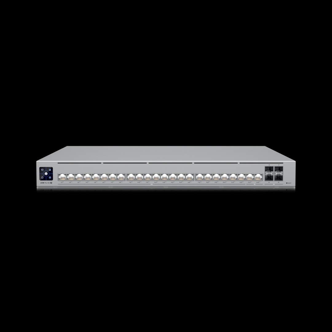 Ubiquiti - USW-Pro-HD-24-PoE Professional-grade, Layer 3 EtherlightingT switch with (2) 10 GbE PoE++, (22) 2.5 GbE PoE++, and (4) 10G SFP+ ports.