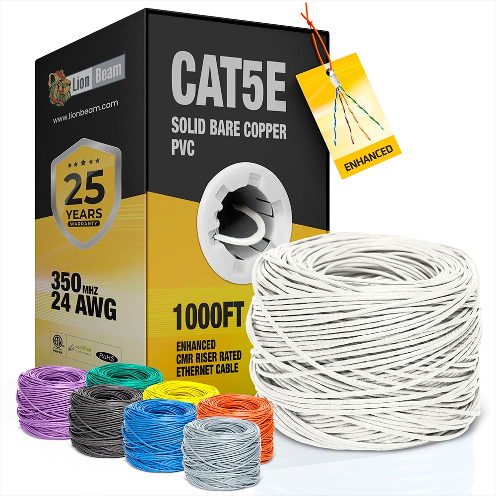LIONBEAM - Cable Cat 5e CMR White 1000' Pull Box