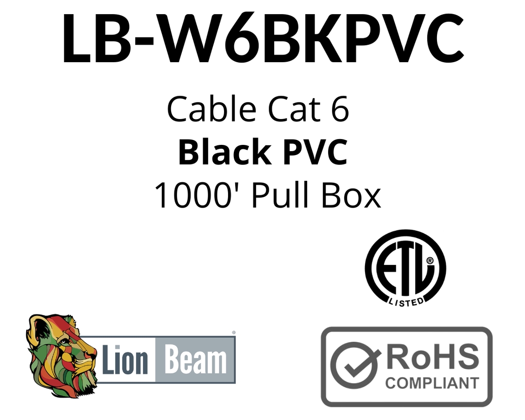 LIONBEAM - Cable Cat 6 CMR Black 1000' Pull Box