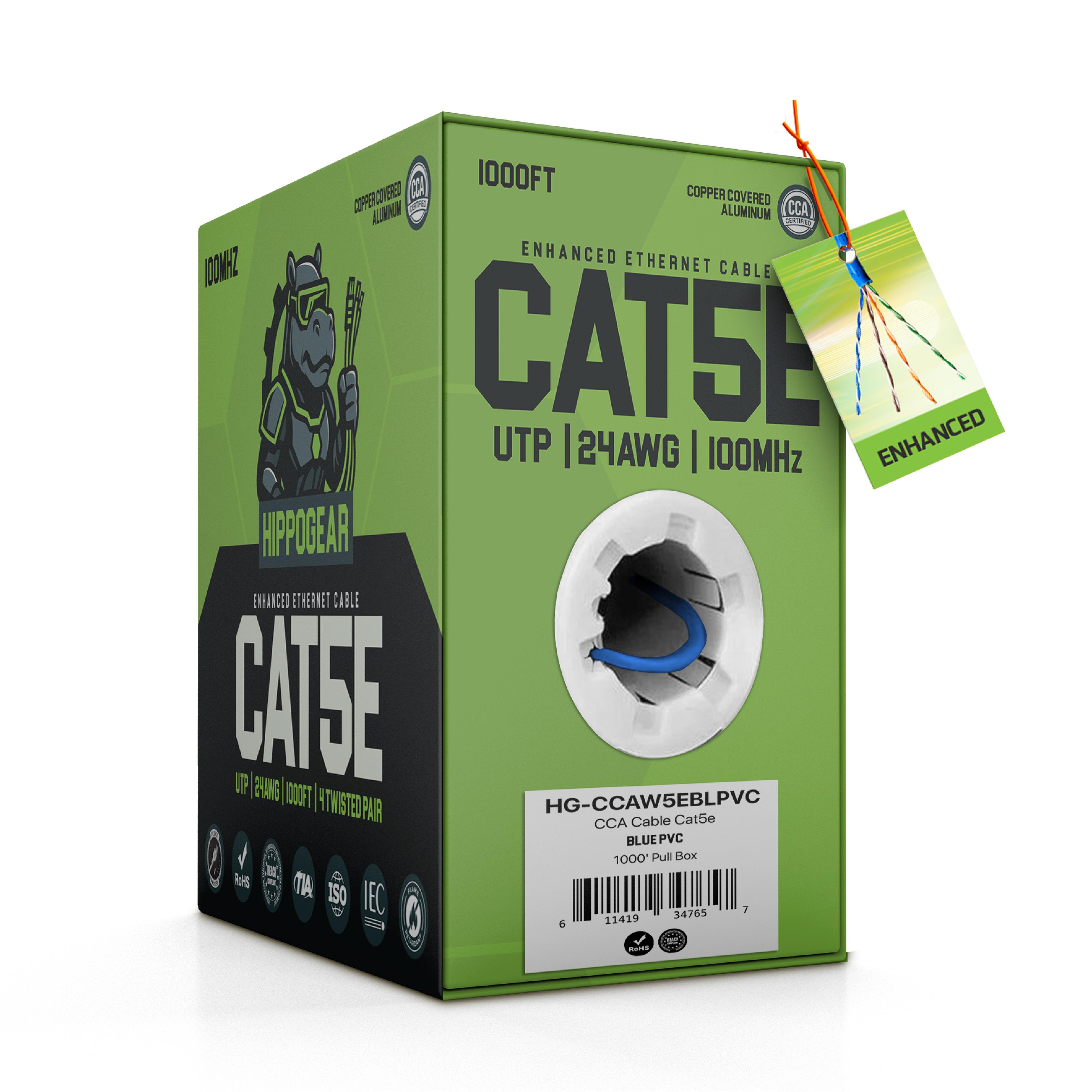 HIPPOGEAR - Cat5e CCA 24AWG Blue 1000' Pull Box