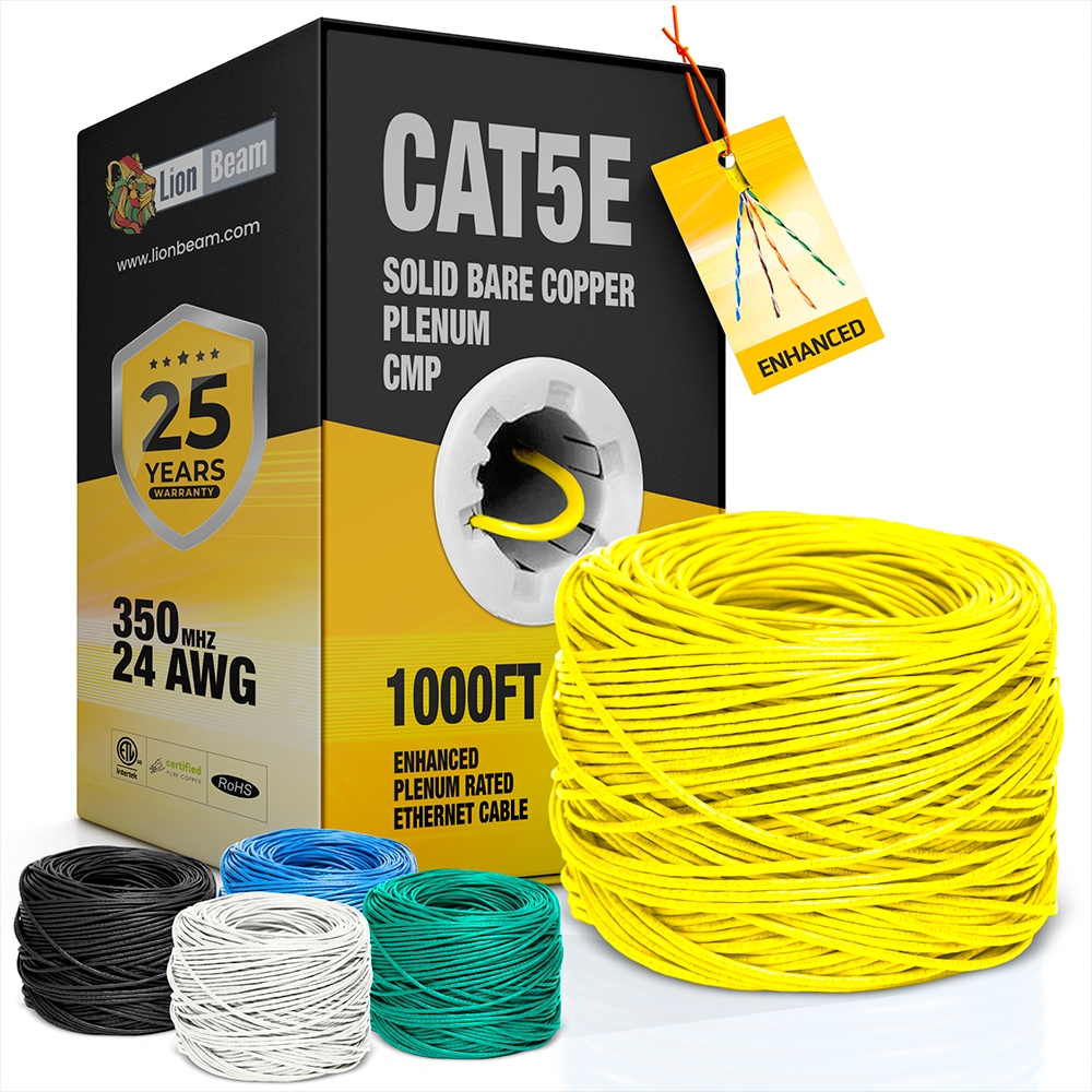LIONBEAM - Cable Cat 5e CMP Yellow 1000' Pull Box