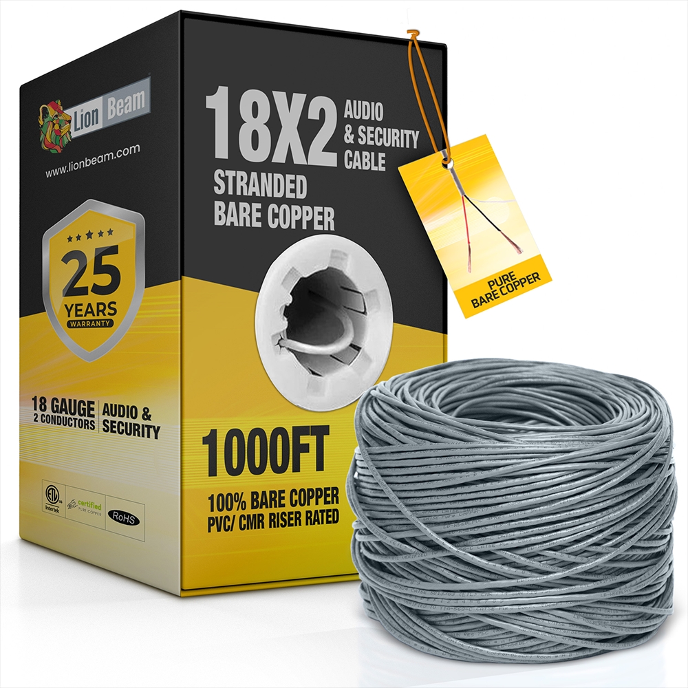 Lionbeam-Cable 18/2 STR CMR Gray Pull Box 1000FT