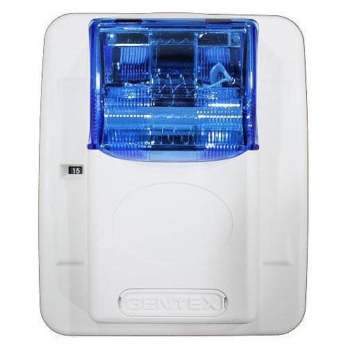 Gentex Horn/Strobe With Blue Lens Wall Mount No Lettering White Faceplate