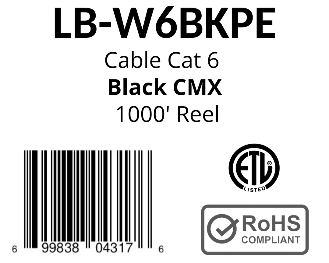 LIONBEAM - Cable 6 CMX Black 1000' Reel Outdoor Rated