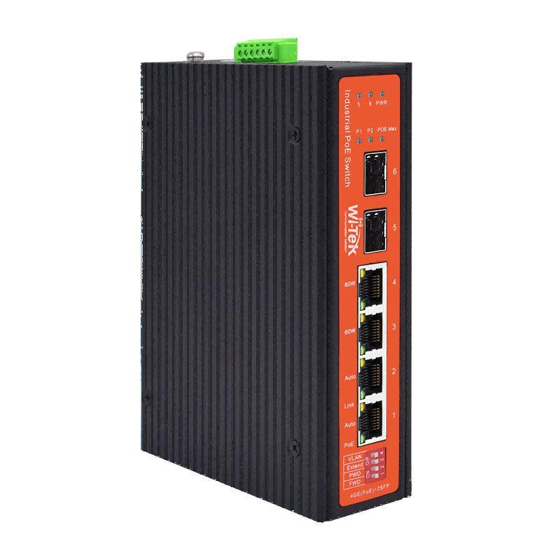 Wi-Tek - Switch 4 Ports Poe+ Gigabit 2 SFP L2 Industrial Managed With Cloud Control -40C<tilde>75C Power Supply Not Included