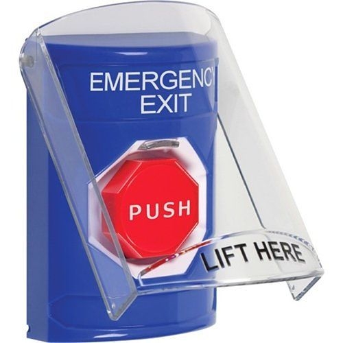 STI - Indoor Only Flush or Surface with Horn Pneumatic, Illuminated, Stopper Station with EMERGENCY EXIT, Blue