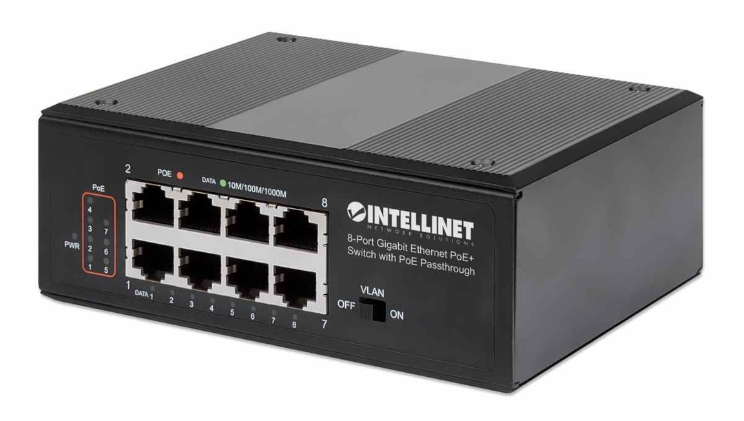 INTELLINET - Switch 8 Port Gigabit PoE Powered & Pas