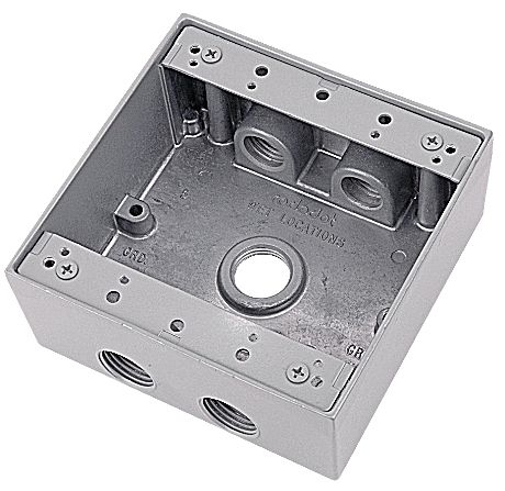 RD - Weatherproof 2 Gang Box 5 1/2" Holes GY