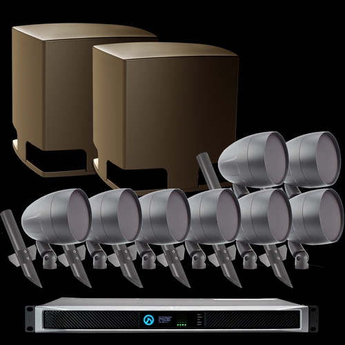 Tru Audio - HS12BR-PAKLEA-AS2-8 Kit (2) 12" Hardscape Subwoofer - Brown, (8) Acoustiscape 6.5" Landscape Speakers (1) LEA Connect 702 Amplifier