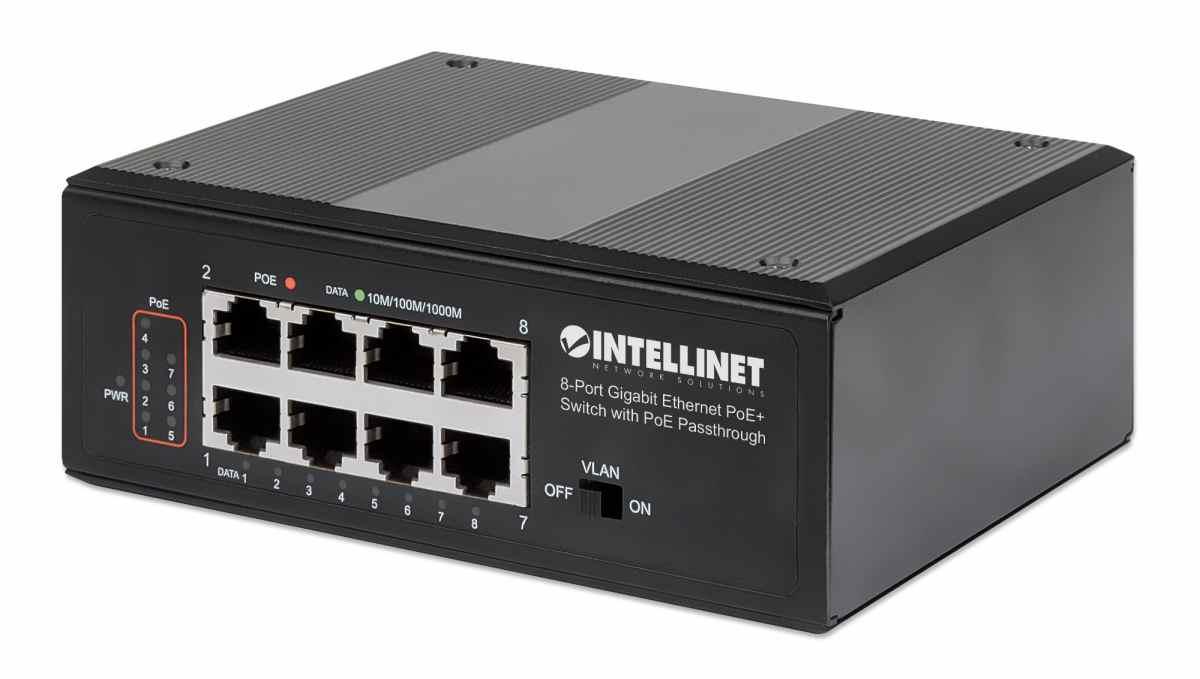 INTELLINET - Switch 8 Port Gigabit PoE Powered & Pas