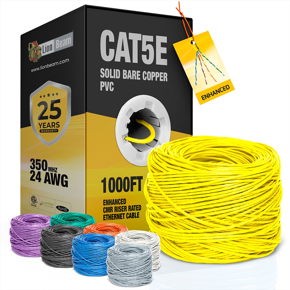 LIONBEAM - Cable Cat 5e CMR Yellow 1000' Pull Box