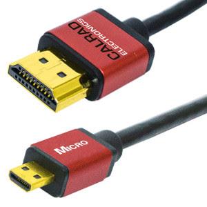 CALRAD - Ultra Slim HDMI Type A Male to HDMI Micro Type D Male High Speed Cable, 1080p, 6ft Long