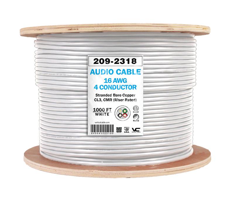 Vertical Cable - 16/4 Stranded audacious CMR 1000FT Reel White