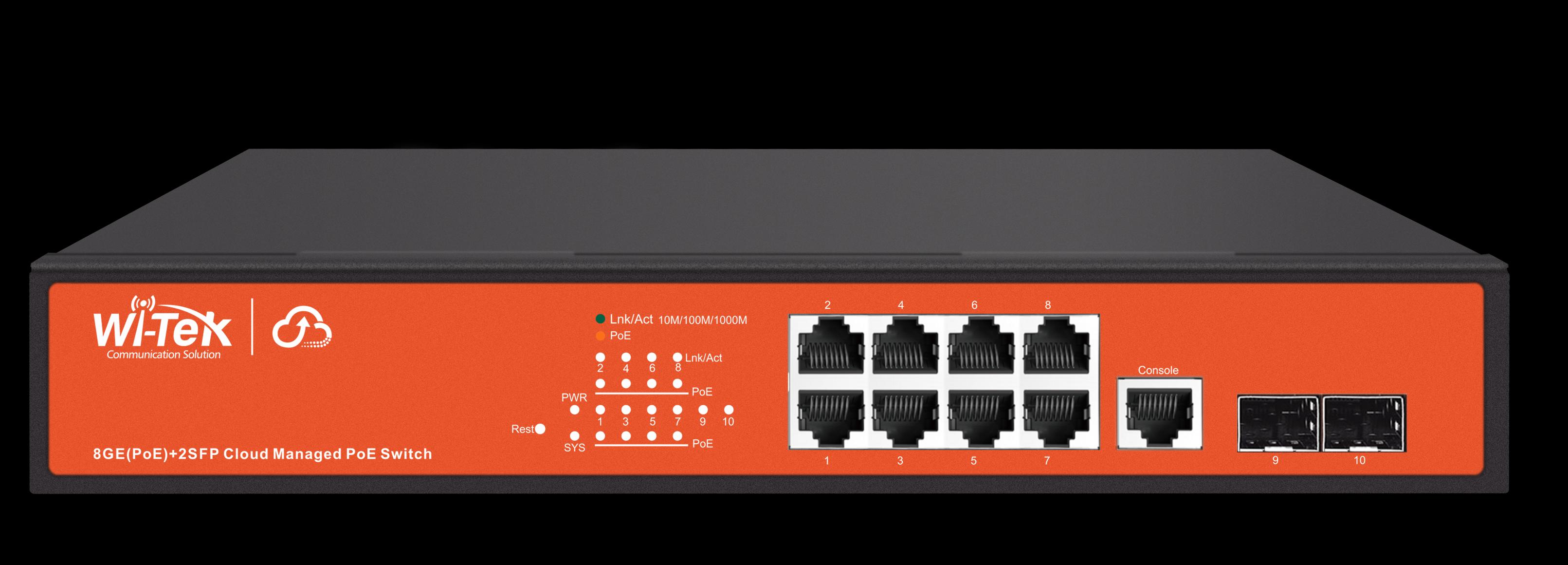 Wi-Tek - Switch 8 Ports Poe Gigabit 2 SFP L2 Managed With Cloud Control
