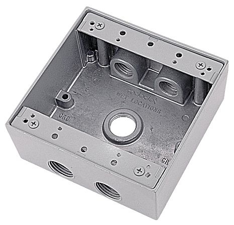 RD - Weatherproof 2 Gang Box 5 3/4" Holes GY