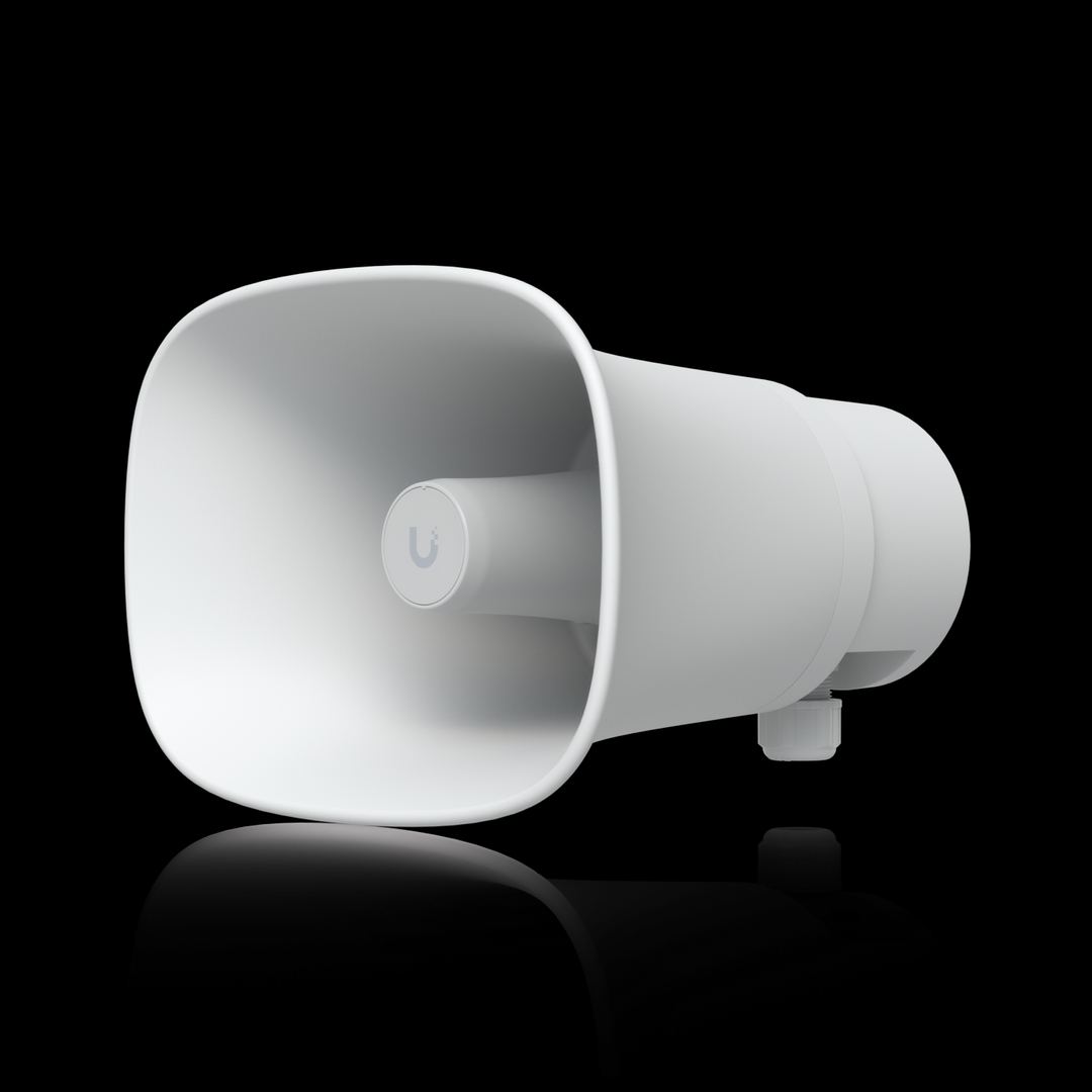 Ubiquiti - All-weather PoE 120 dB horn speaker with advanced AI alert functionality and versatile wall, corner, and pole mounting options. White