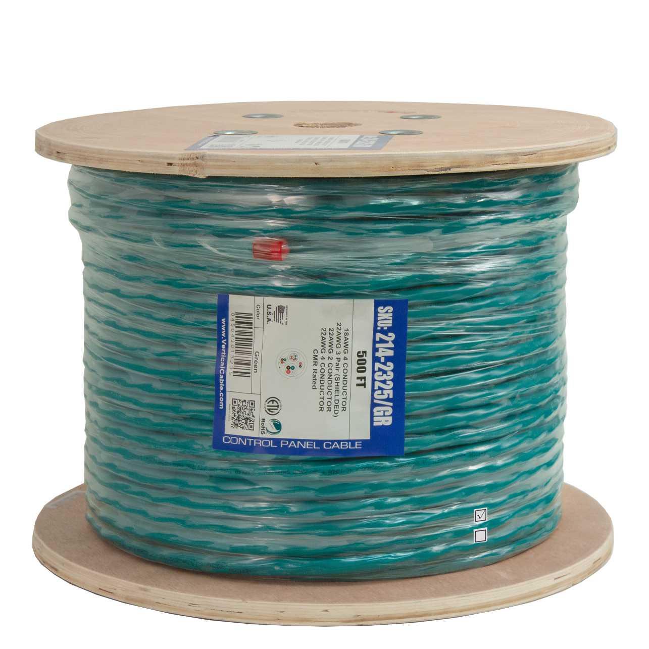 VERTICAL Cable - Access Control 18/4, 22/2, 22/4 & 22/6 CMR Green 500' Reel