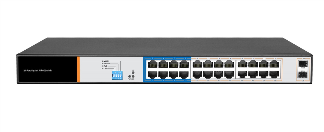 LIONBEAM - Network Switch 24 Port POE Gigabit 300W + 2SFP Uplink Ports